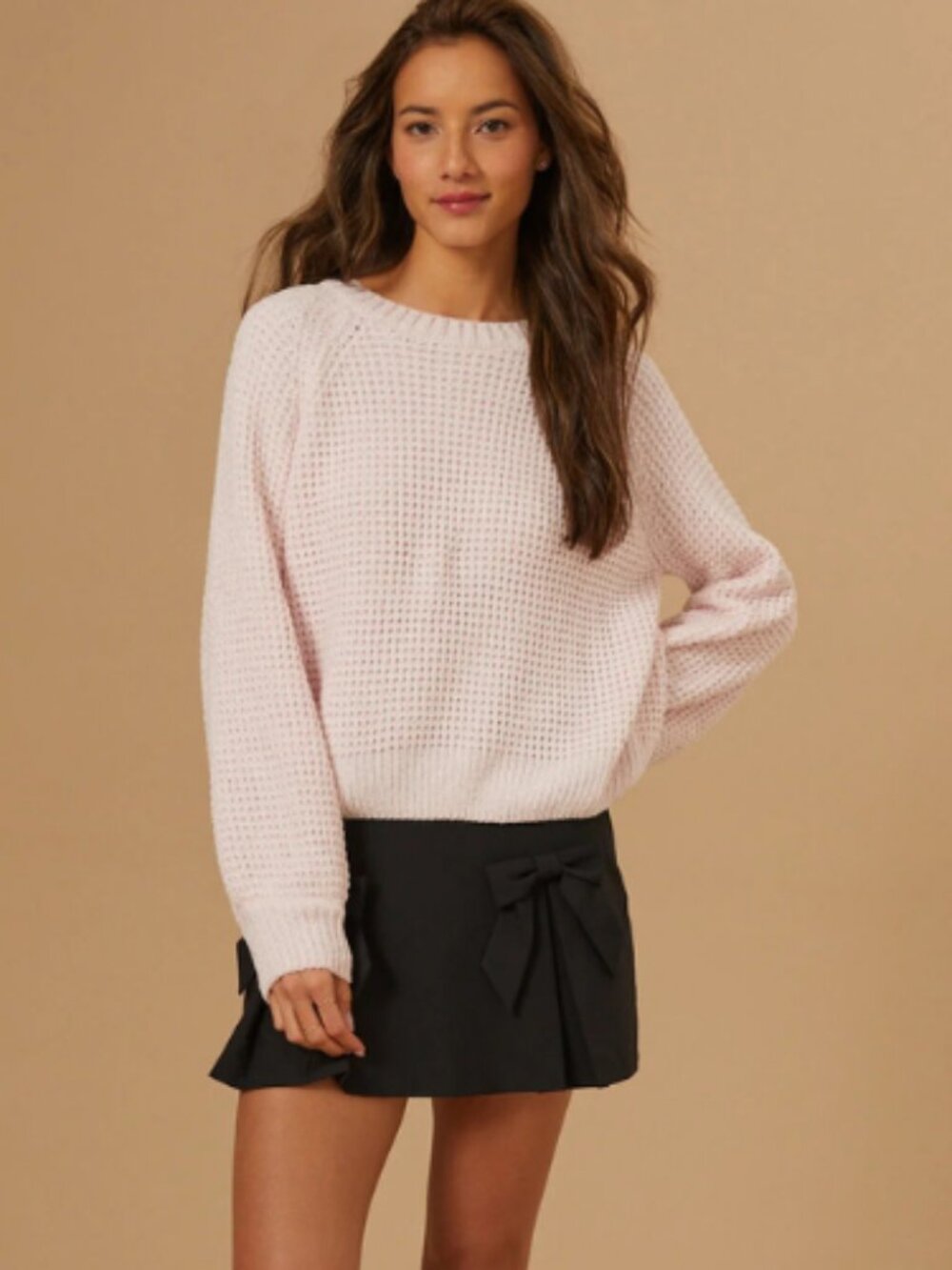 Altar'd State Chenille Waffle Knit Crew Raglan Sweater